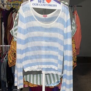 Miami Light Blue and White Striped Women's Sweater